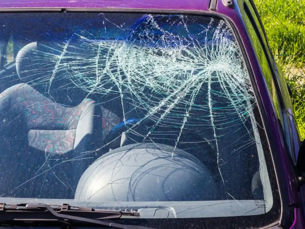 broken windsheild due to a car wreck